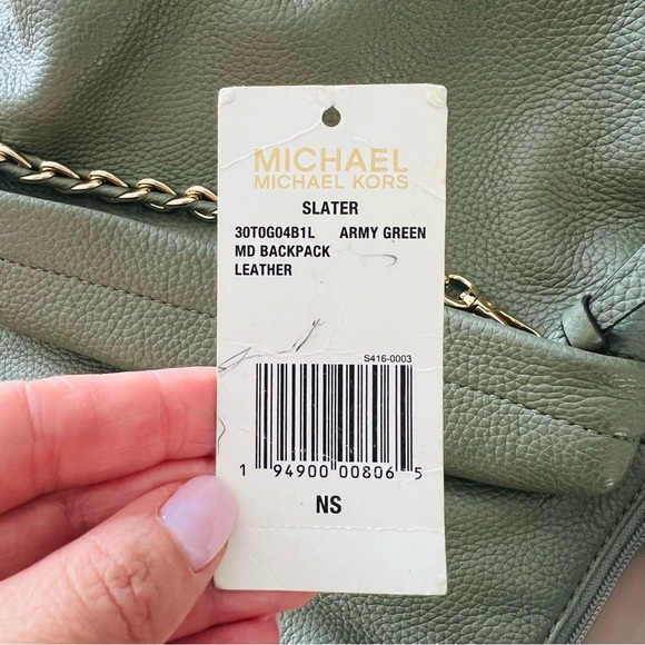 Michael Kors Army Green Leather Backpack with golden chain - Picture 10 of 10